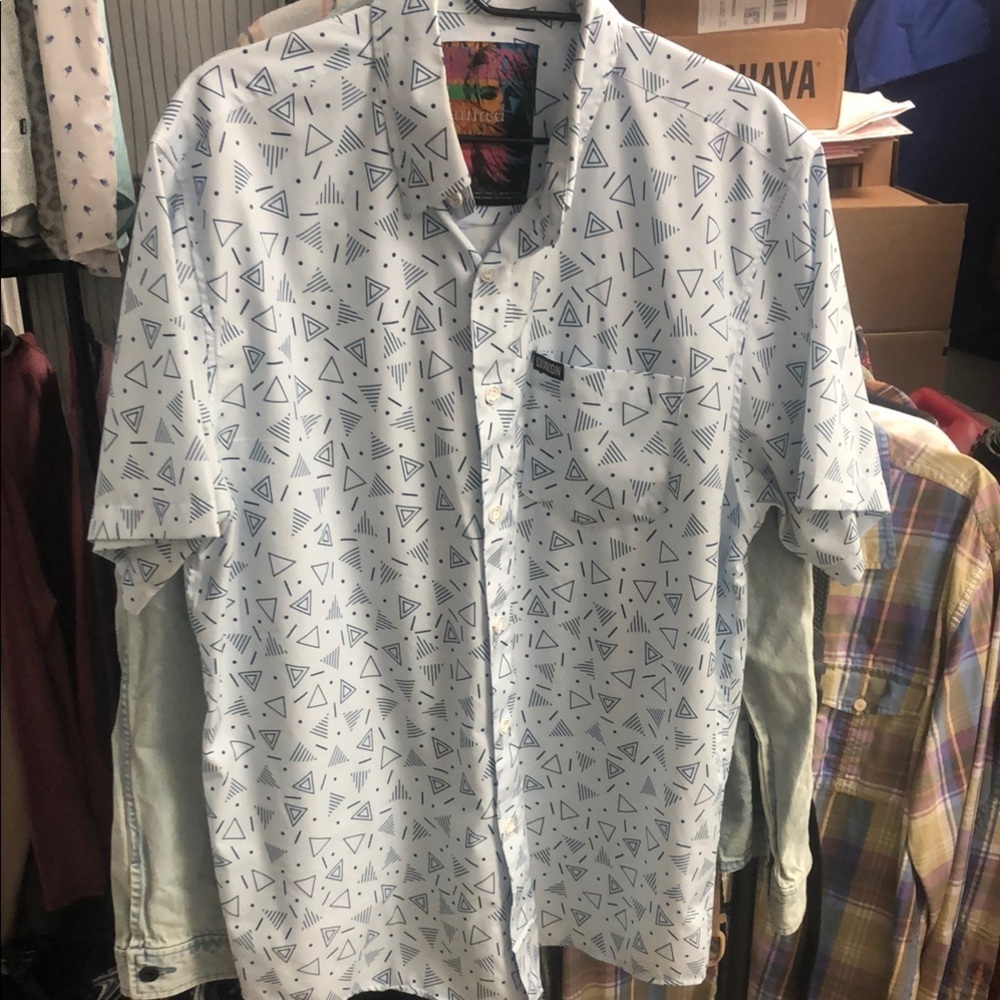 DIXXON “Tainted Love” White and Blue Casual Button Down Shirt